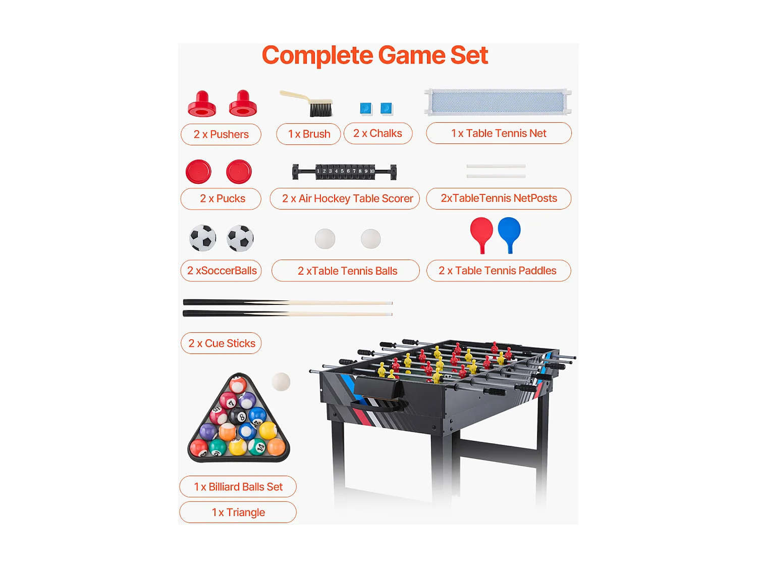 Table de Air Hockey, SucceBuy Table de Jeu Combinée 4 en 1 122 cm, Air Hockey, Baby-foot, Ping-pong, Billard