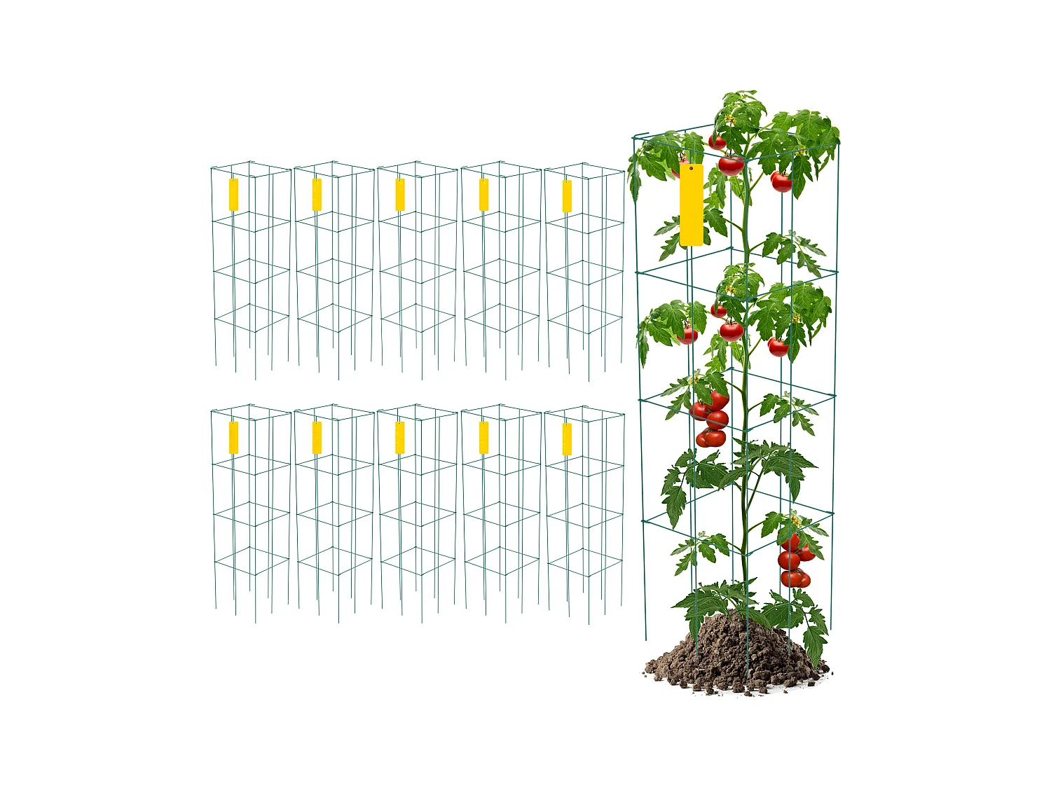 Cages à Tomates SucceBuy Lot de 10 Cages à Tomates, Support Carré en Acier de 116cm pour Plantes de Jardin, Vert