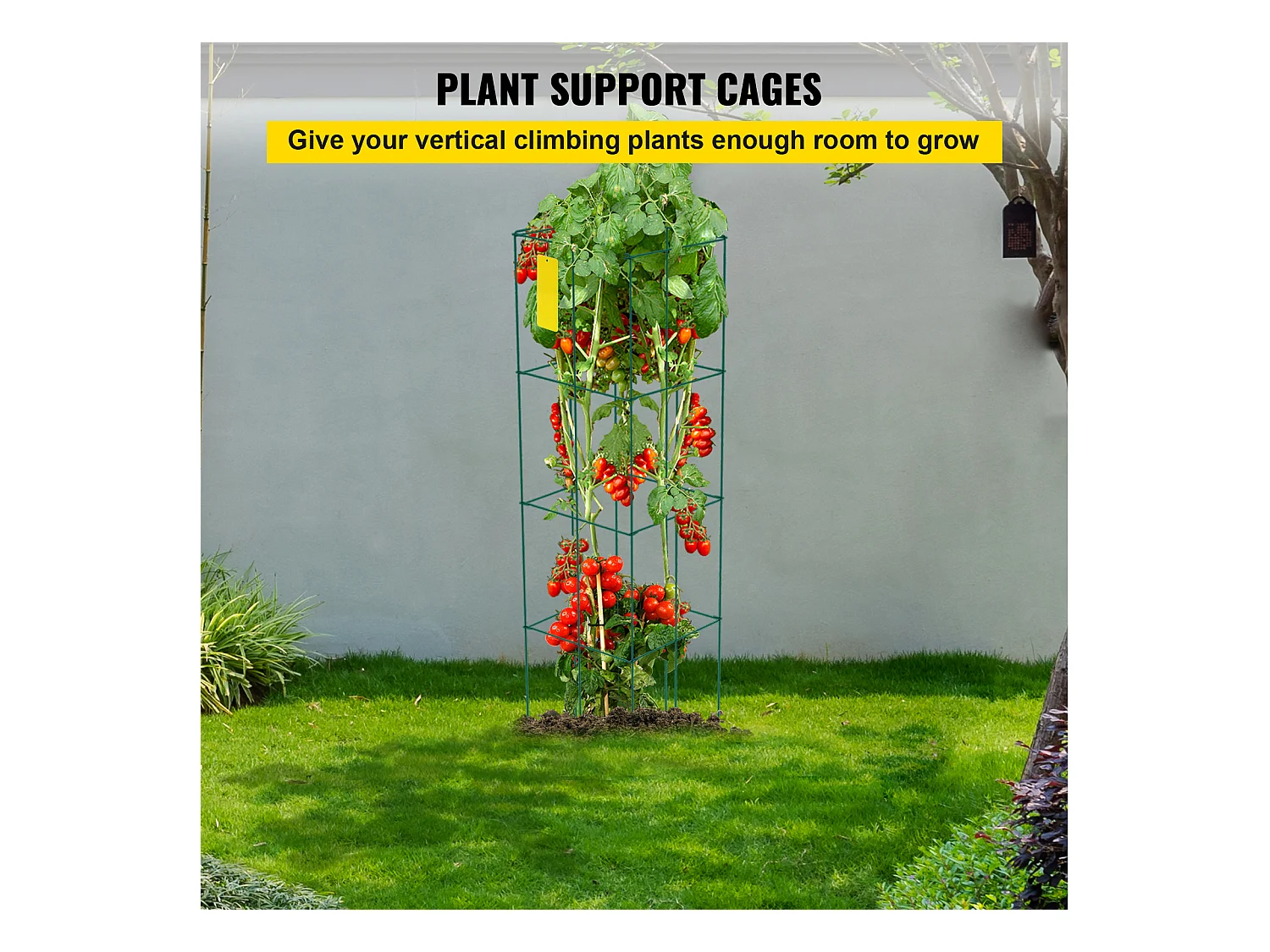 Cages à Tomates SucceBuy Lot de 10 Cages à Tomates, Support Carré en Acier de 116cm pour Plantes de Jardin, Vert
