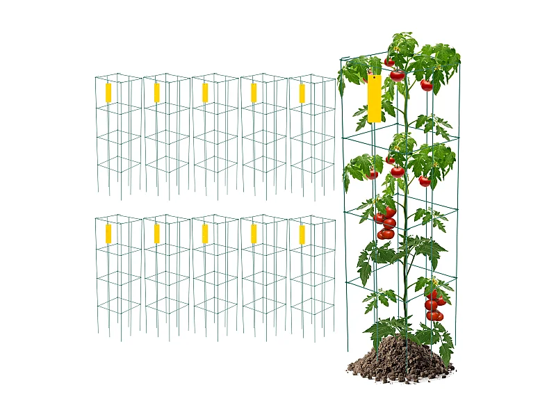 Jaulas para Tomates SucceBuy Lote de 10 Jaulas para Tomates Soporte Cuadrado de Acero de 116 cm para Plantas de Jardín Verde