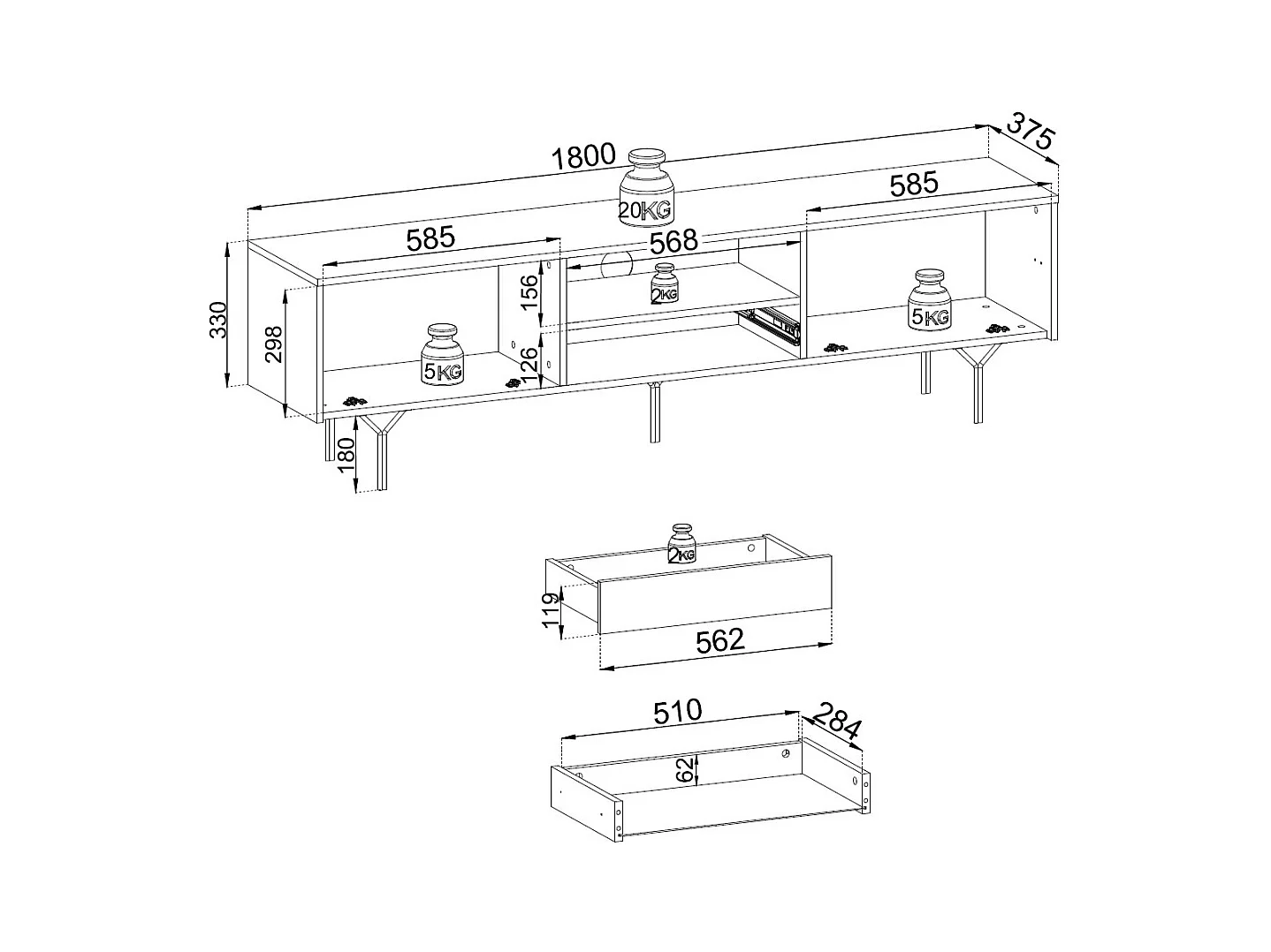 LOWBOARD Raven schwarz 180 / 38 / 51 cm