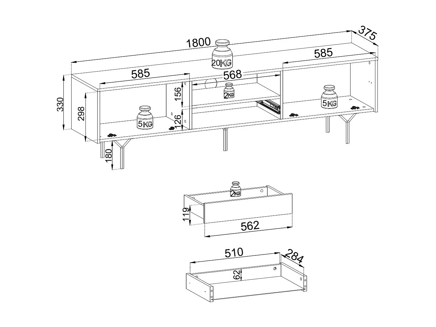 LOWBOARD Raven schwarz 180 / 38 / 51 cm
