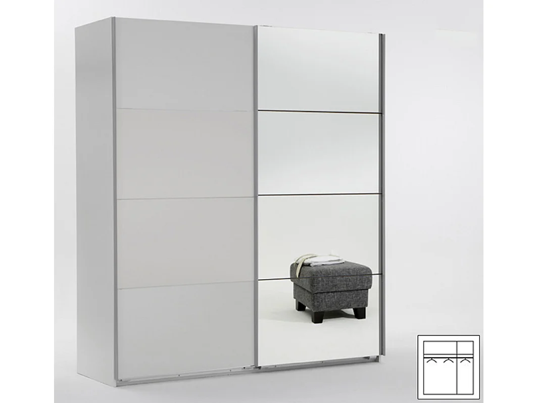 SCHWEBETÜRENSCHRANK Easy Plus A weiß / Spiegel 135 / 65 / 210cm