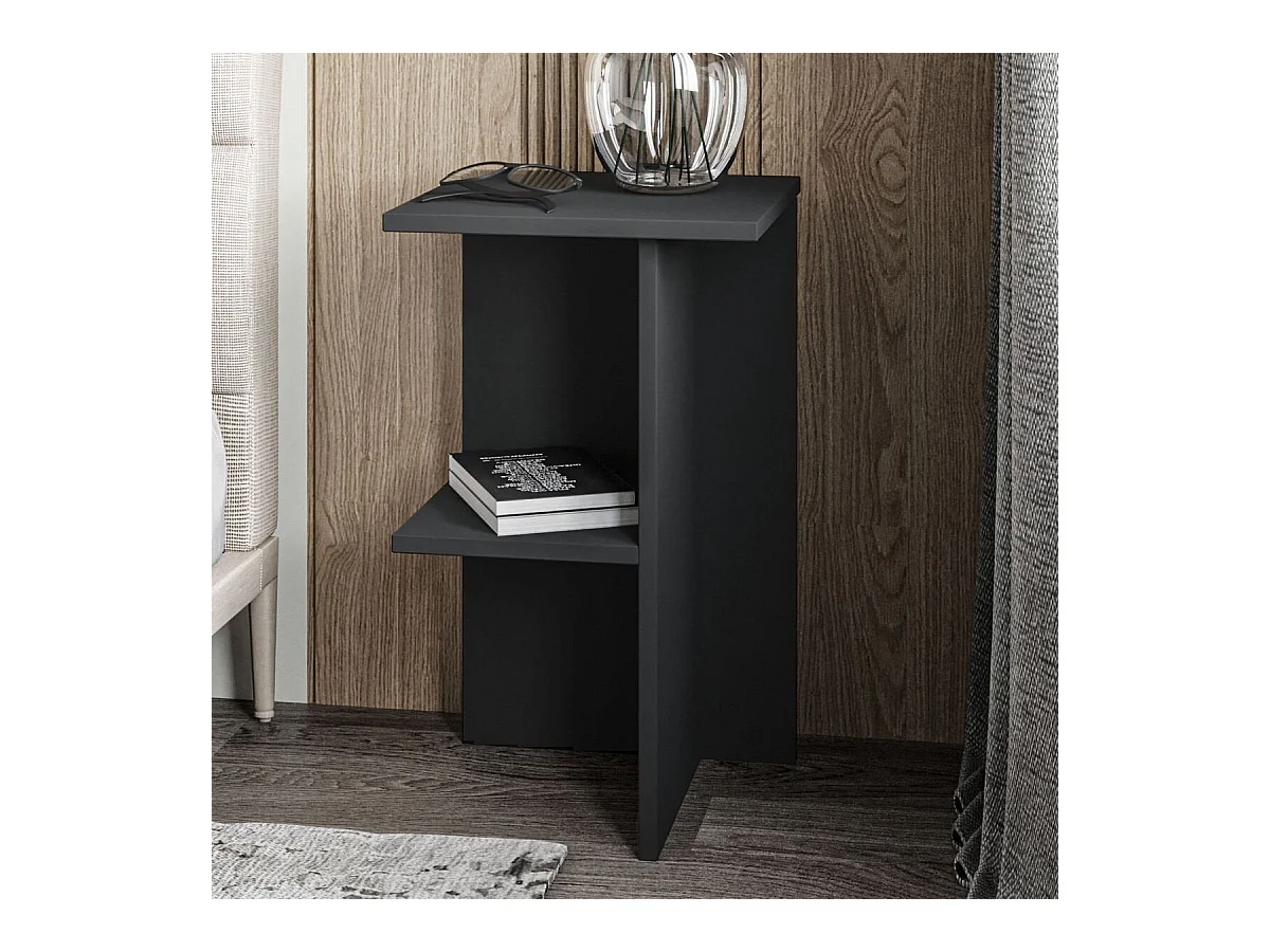 Table de chevet carrée avec étagère H60 cm - LERAY