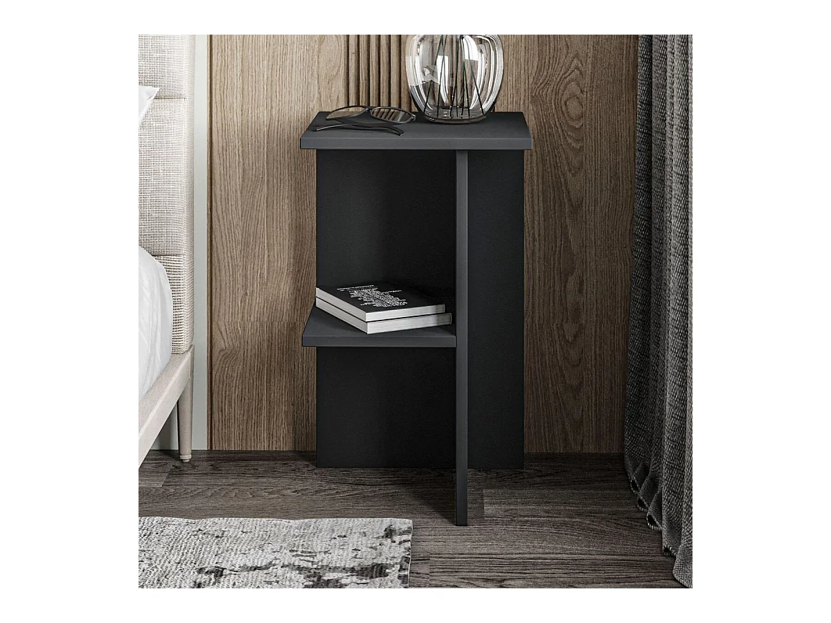 Table de chevet carrée avec étagère H60 cm - LERAY