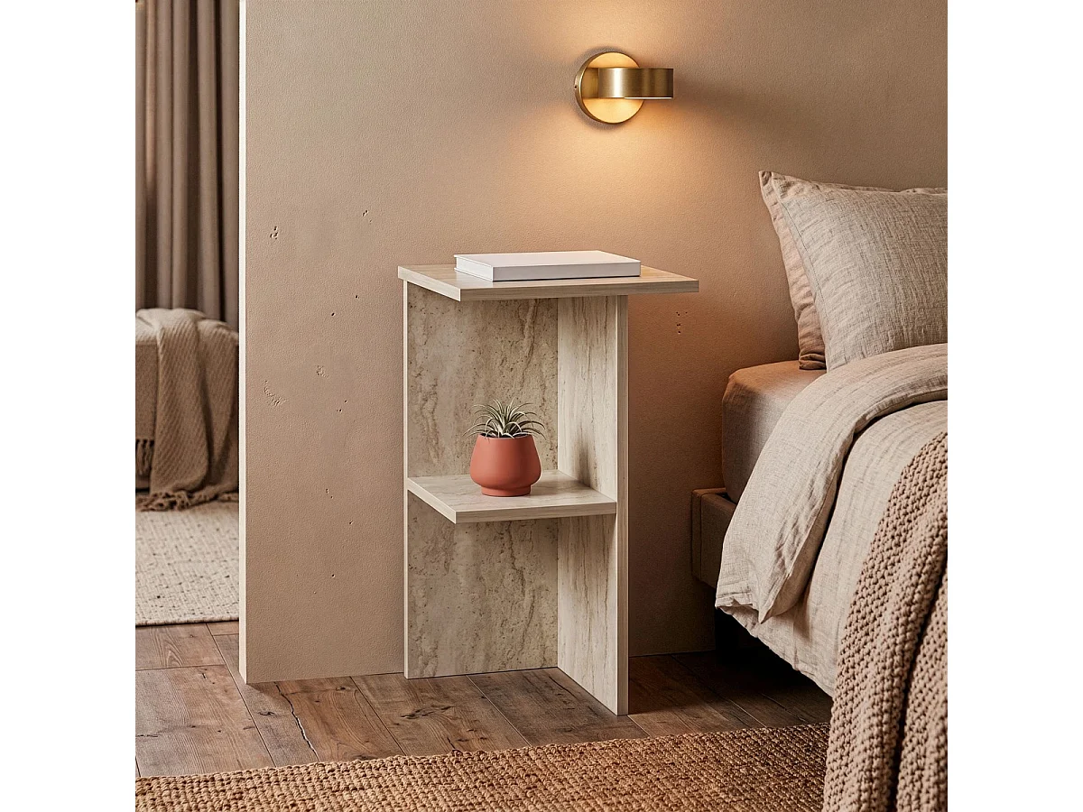 Table de chevet carrée avec étagère H60 cm - LERAY