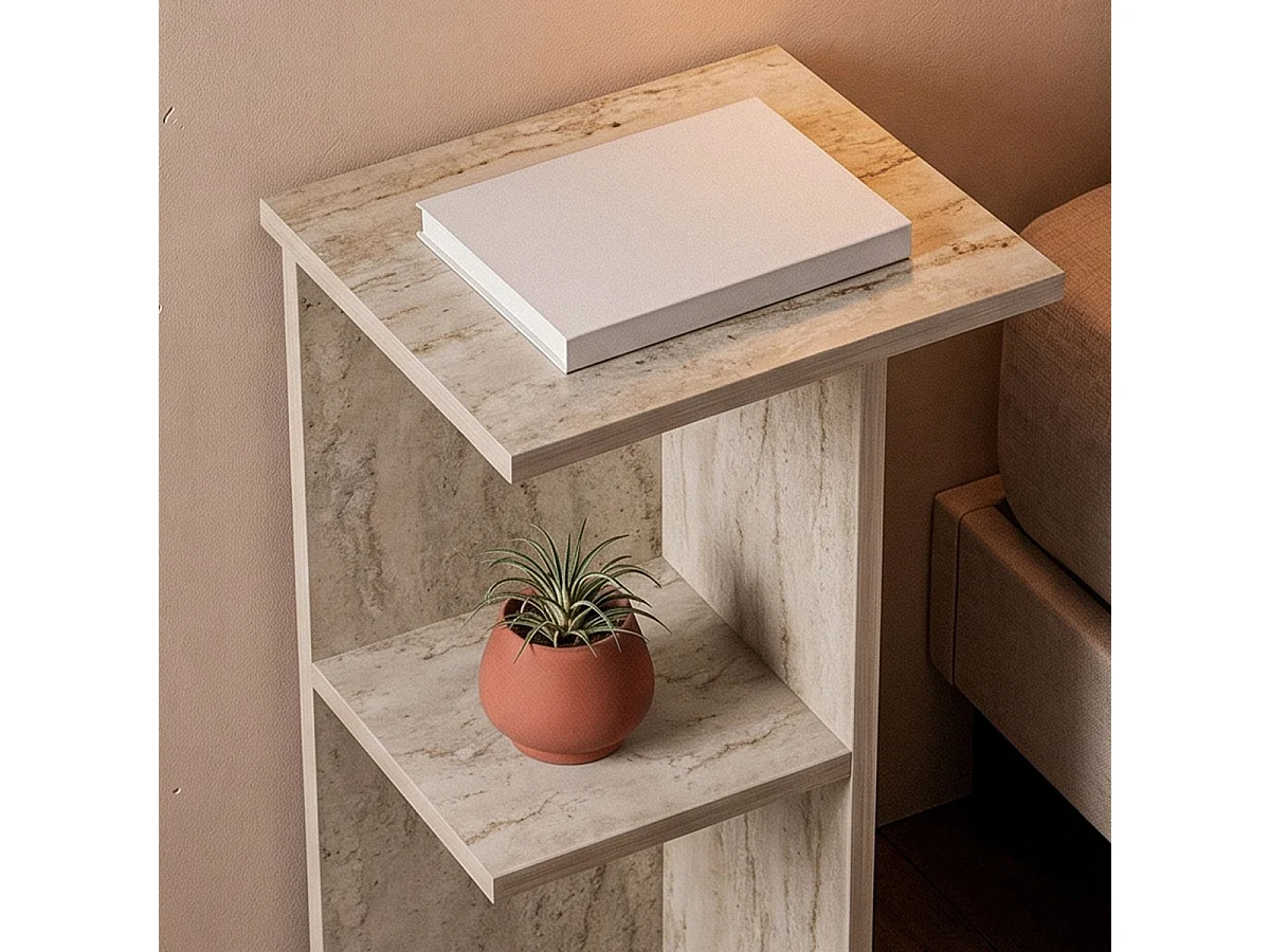 Table de chevet carrée avec étagère H60 cm - LERAY