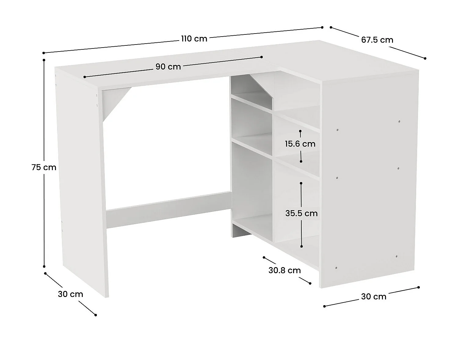SpaceQub Bureau d'angle réversible SpaceQub 110x67.5x75cm 7house
