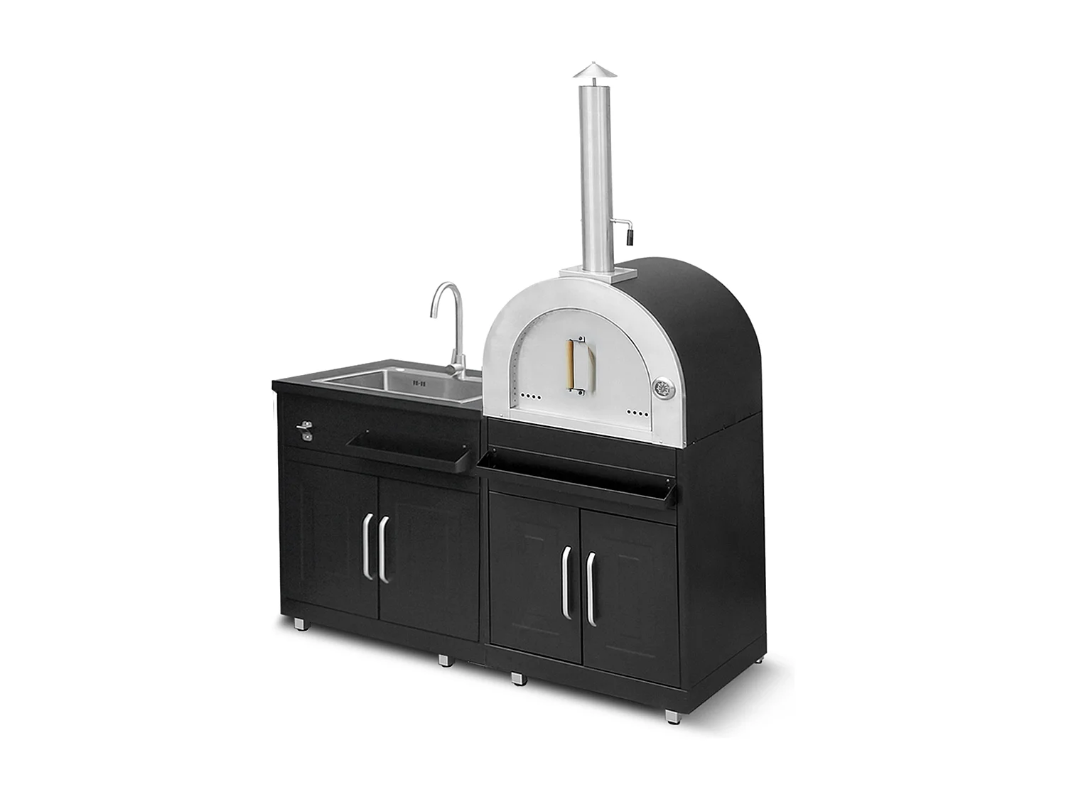 Cuisine extérieure en métal avec 2 modules évier et four à pizza