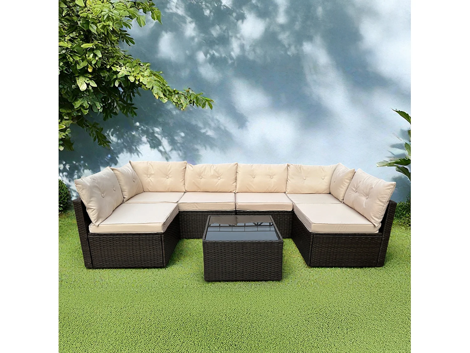 Salon de jardin modulable 6 places en résine tressée marron NACULA