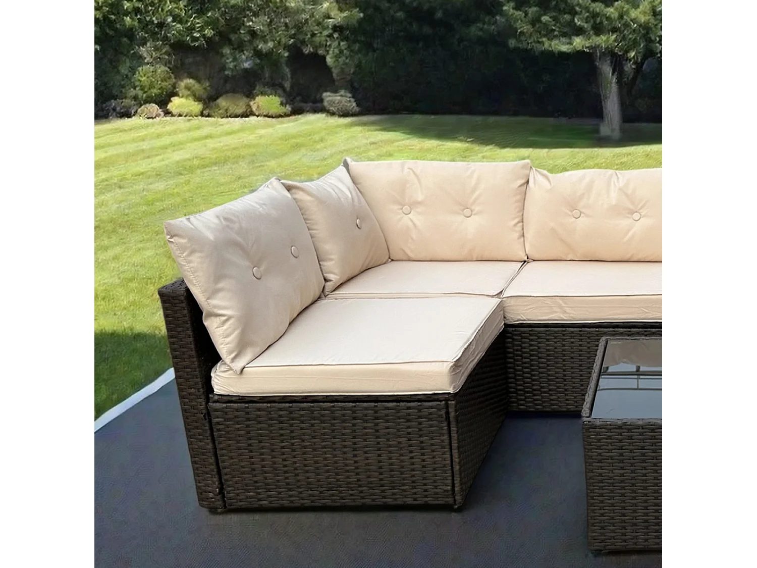 Salon de jardin modulable 6 places en résine tressée marron NACULA