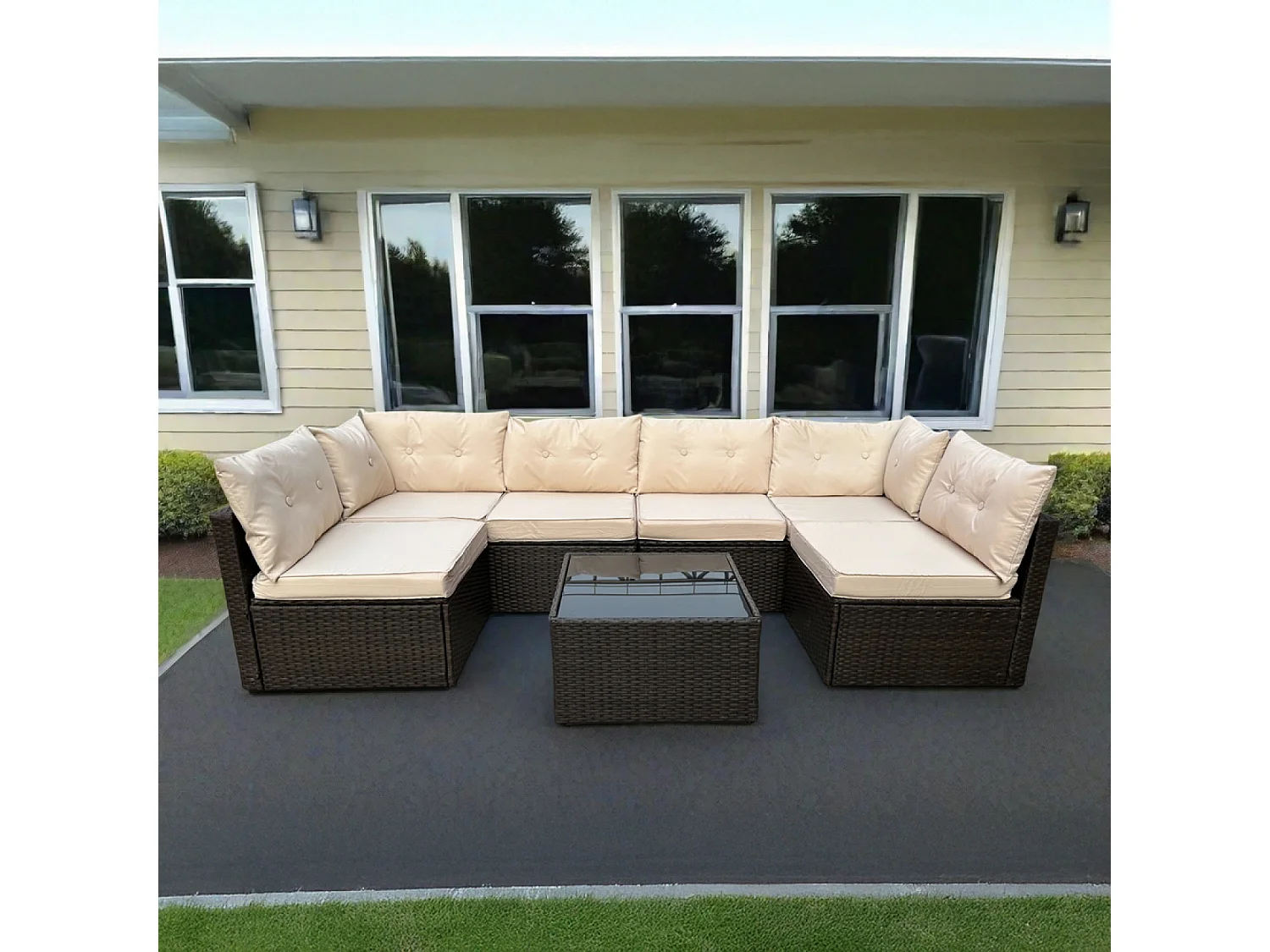 Salon de jardin modulable 6 places en résine tressée marron NACULA