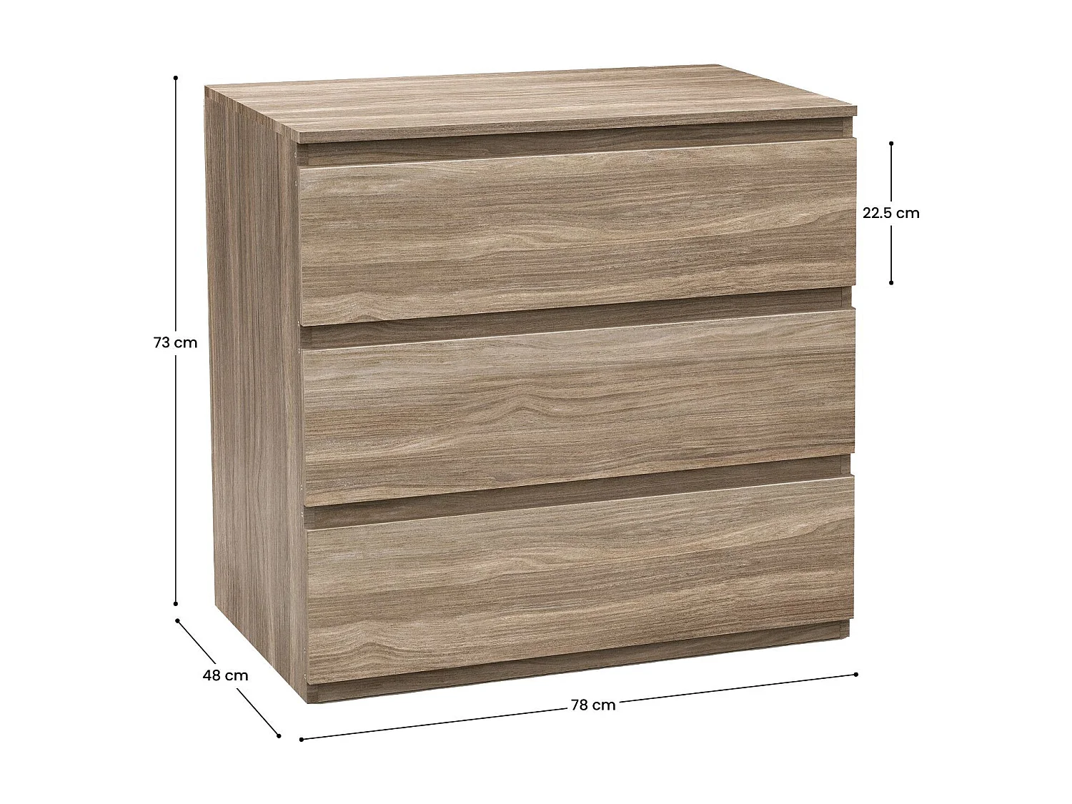 Cómoda de 3 Cajones SpaceQub 78x48x73cm 7house