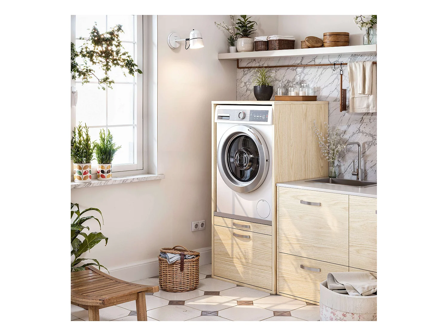 Meuble armoire pour machine à laver T-BATH 67,2x144cm chêne