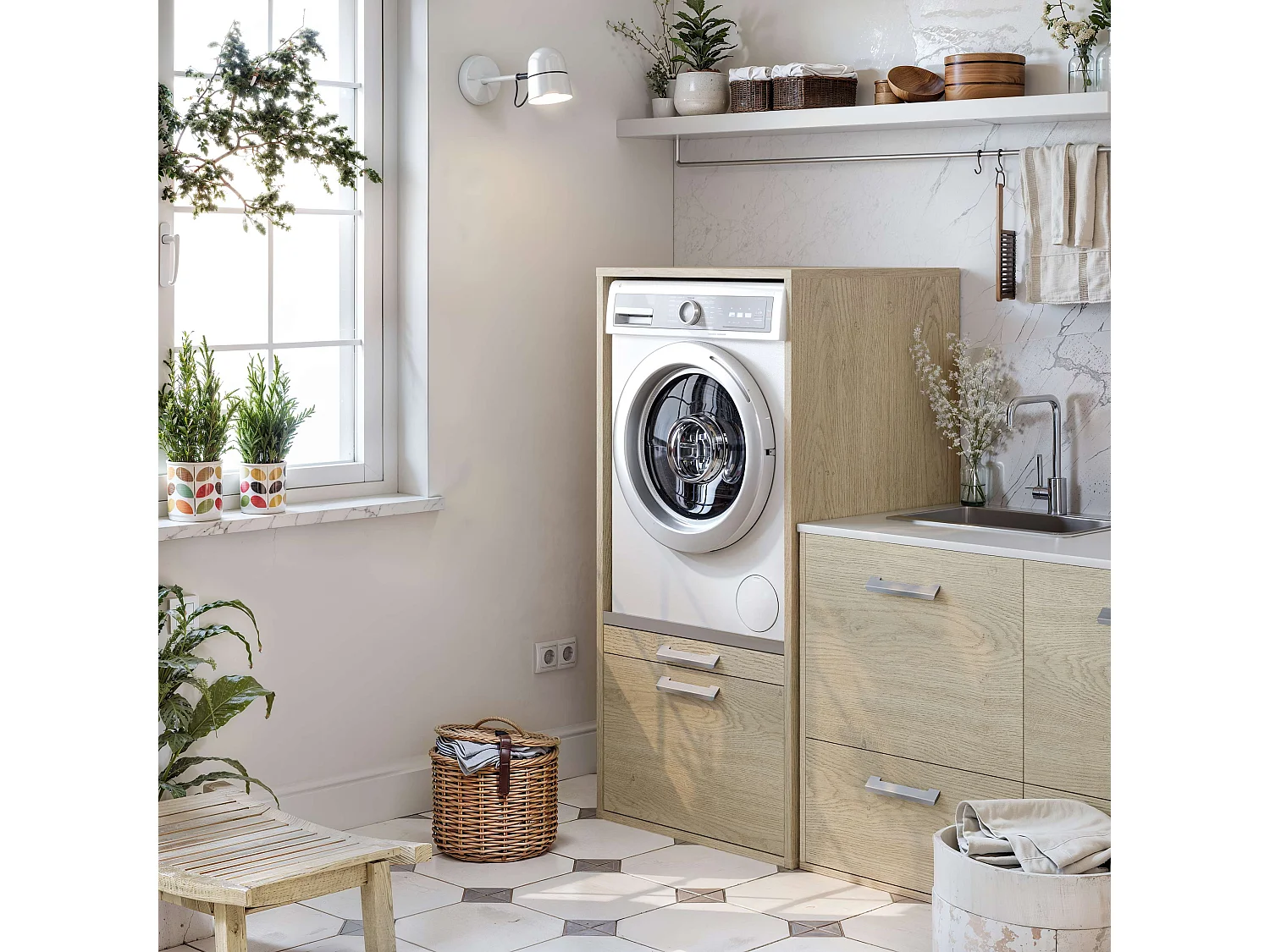 Meuble armoire pour machine à laver T-BATH 67,2x144cm chêne