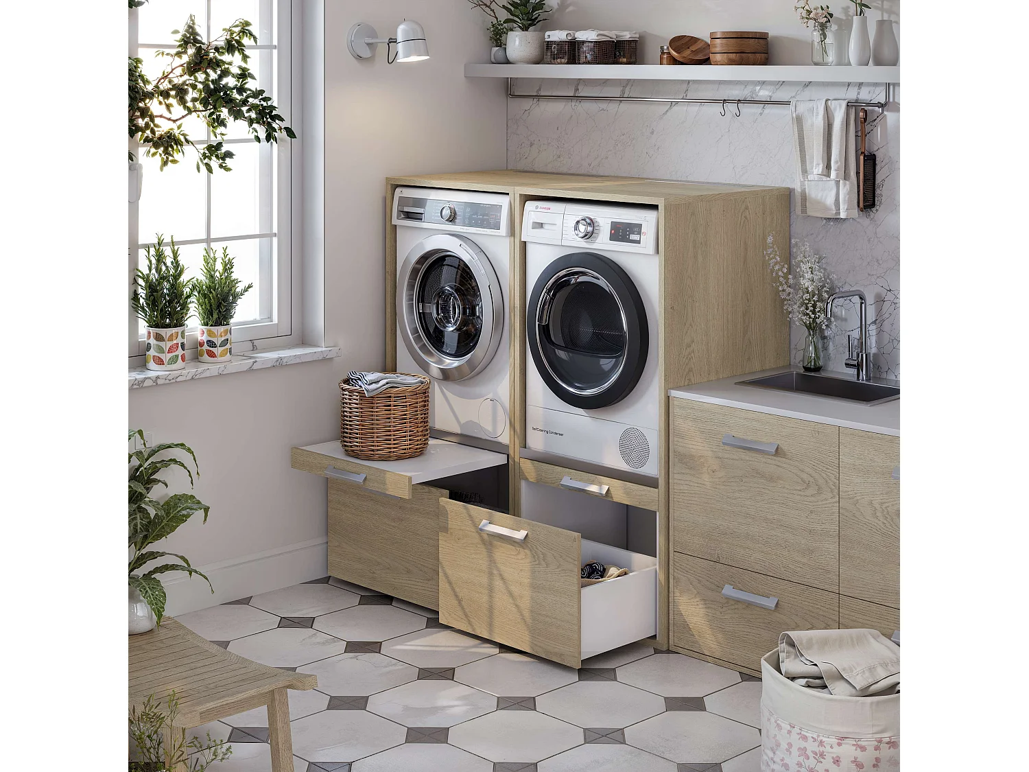 Meuble armoire pour machine à laver T-BATH 67,2x144cm chêne