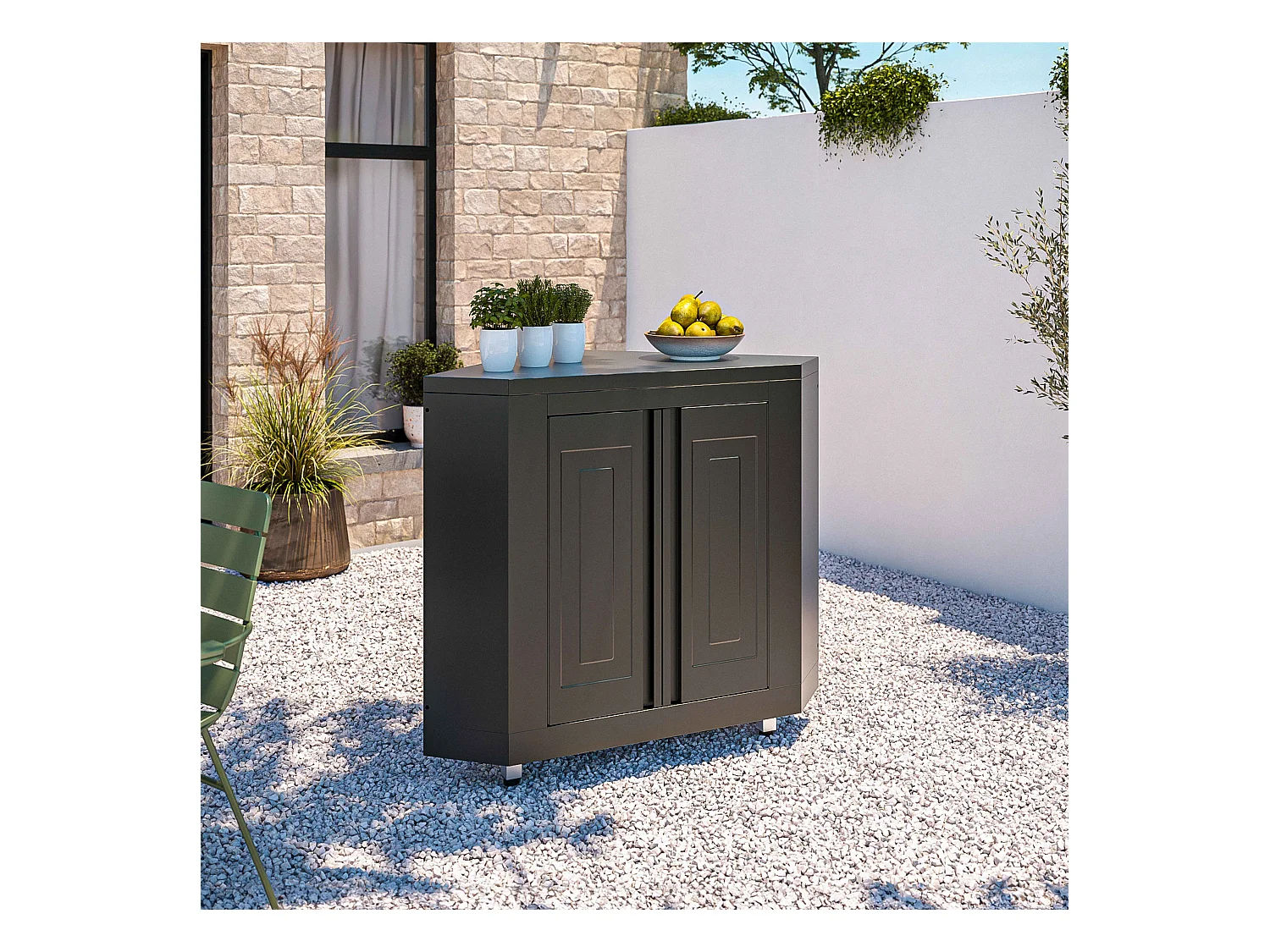 Cuisine extérieure en métal avec 3 modules évier et barbecue