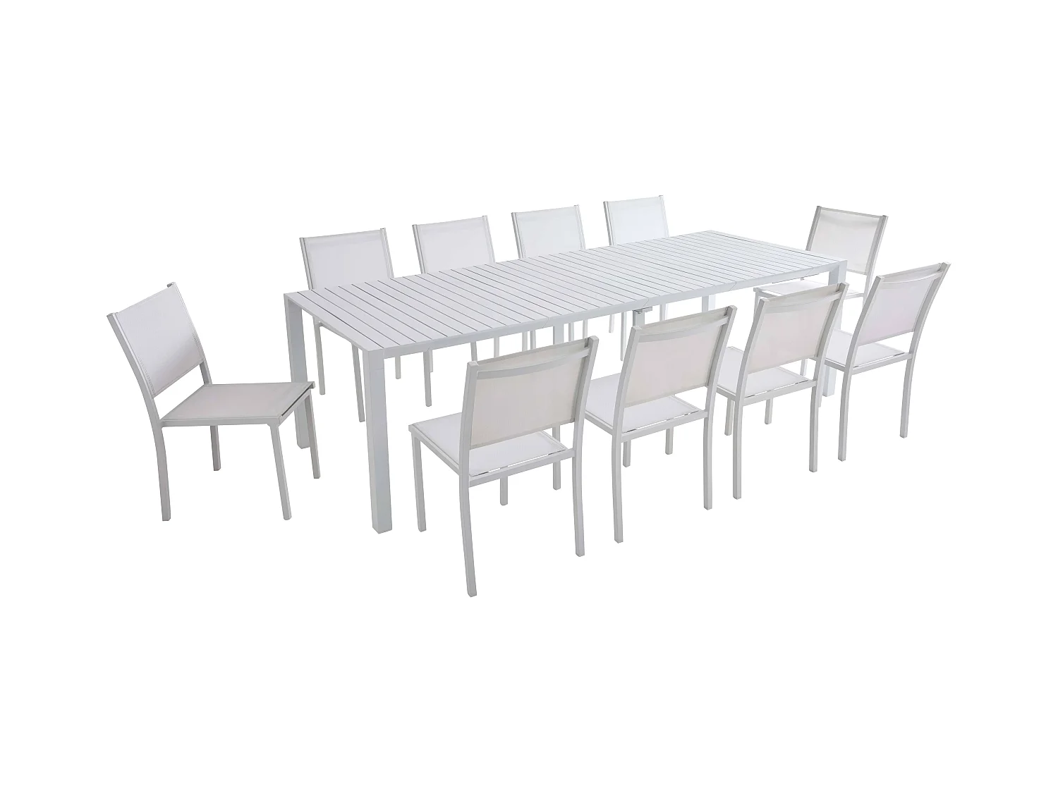 Table de jardin extensible aluminium 52 à 260cm et 10 chaises blanche