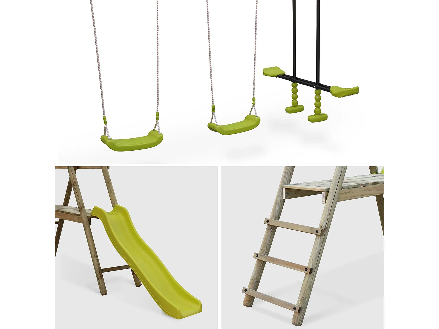 Parco giochi con scivolo, faccia a faccia e 2 altalene, verde