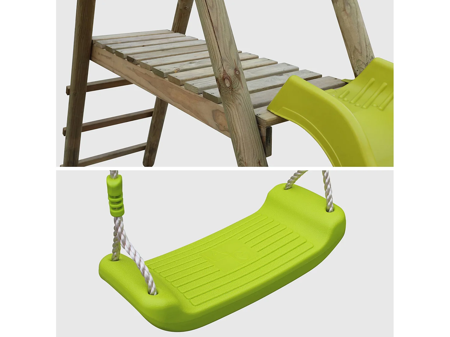 Parco giochi con scivolo, faccia a faccia e 2 altalene, verde