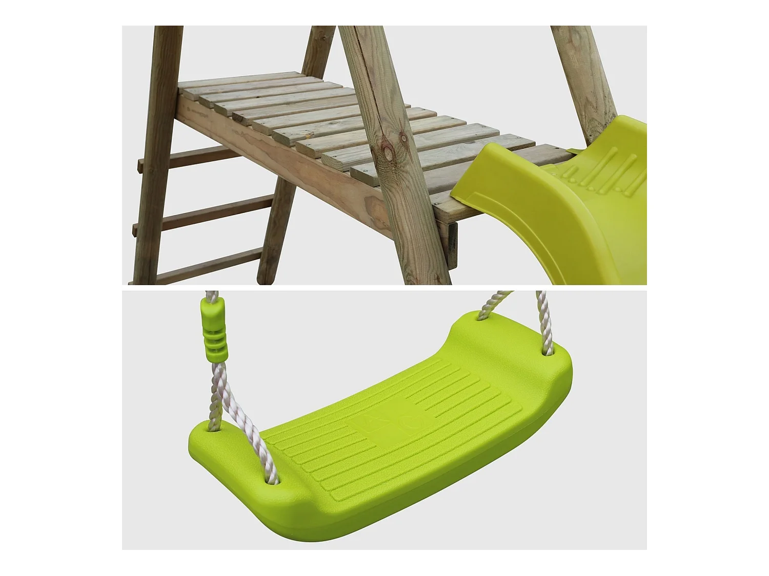 Parco giochi con scivolo, faccia a faccia e 2 altalene, verde