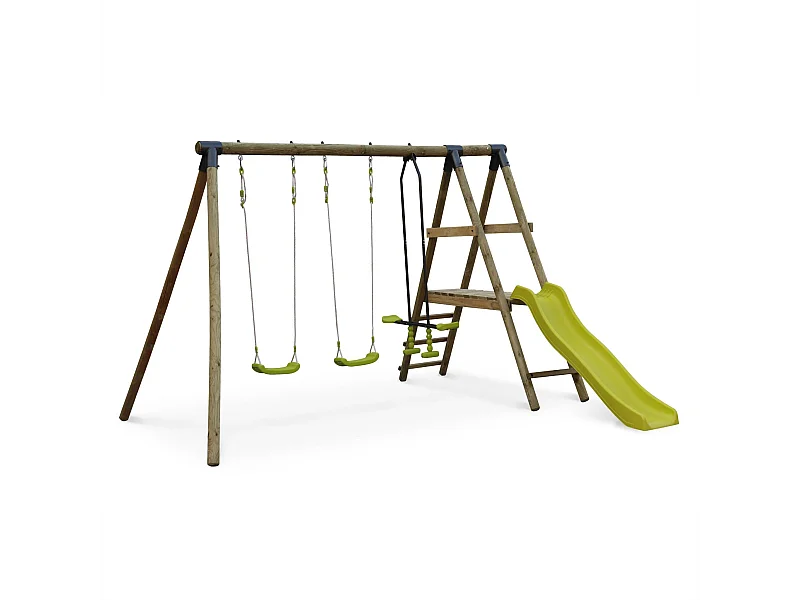 Parco giochi con scivolo, faccia a faccia e 2 altalene, verde