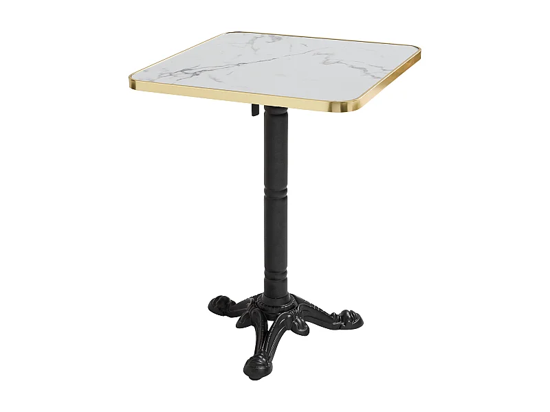 Table carrée 60 cm inclinable plateau marbre blanc/doré et pied noir