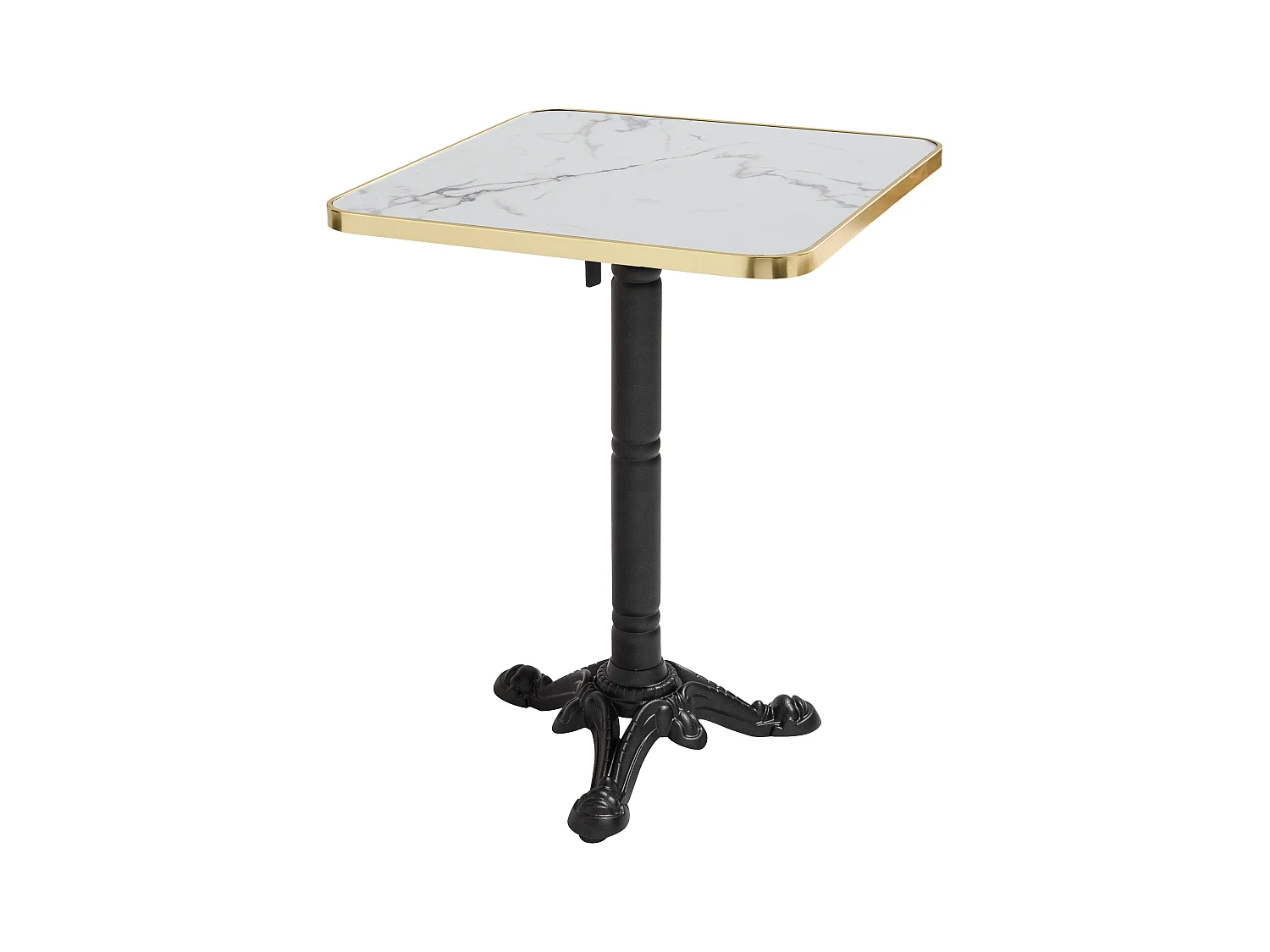Table carrée 60 cm inclinable plateau marbre blanc/doré et pied noir
