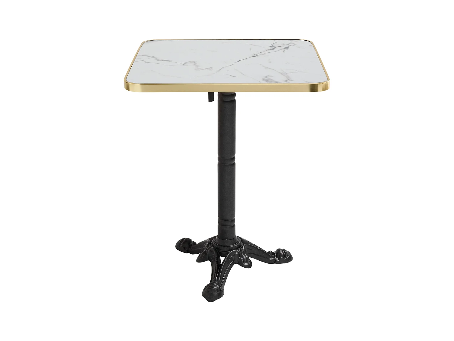 Table carrée 60 cm inclinable plateau marbre blanc/doré et pied noir