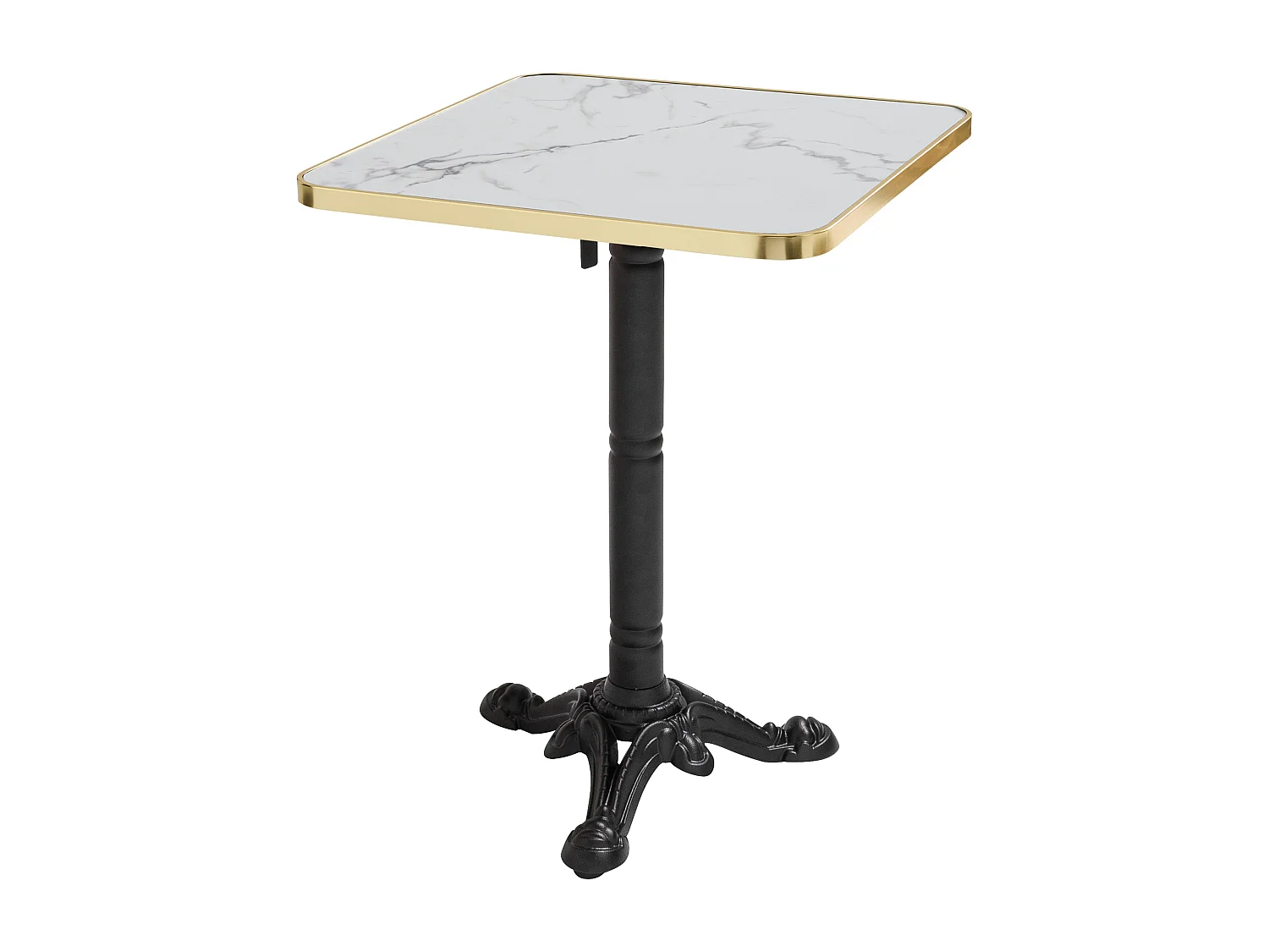 Table carrée 60 cm inclinable plateau marbre blanc/doré et pied noir