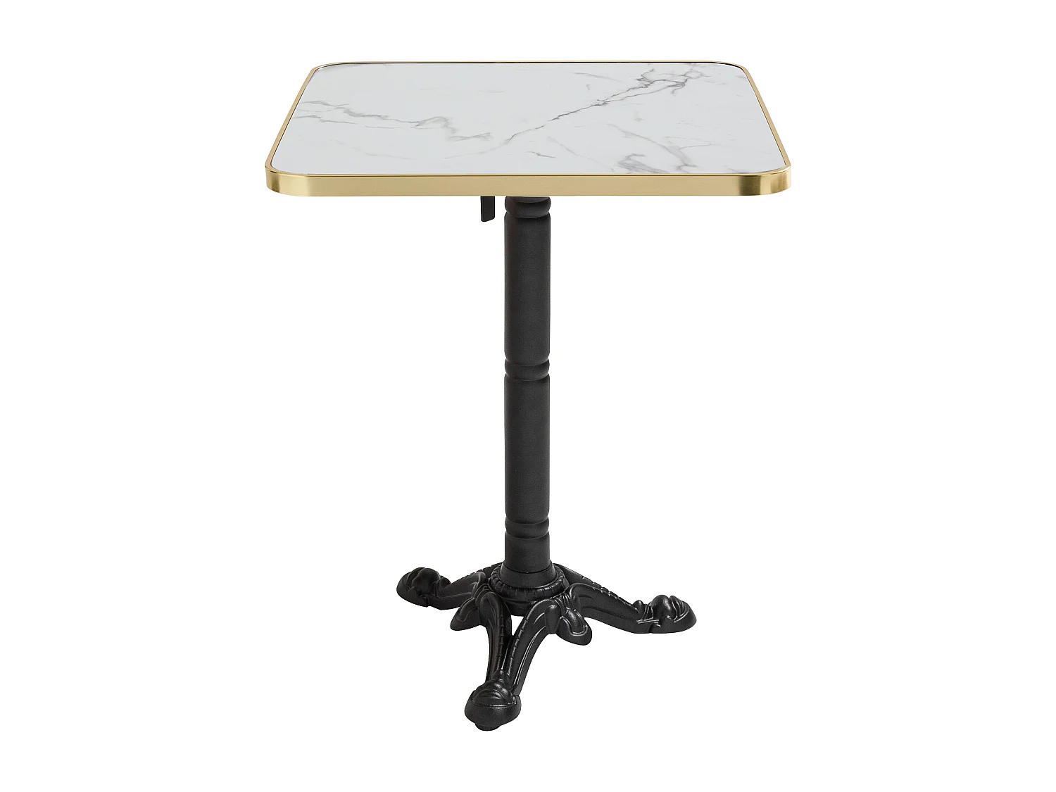 Table carrée 60 cm inclinable plateau marbre blanc/doré et pied noir