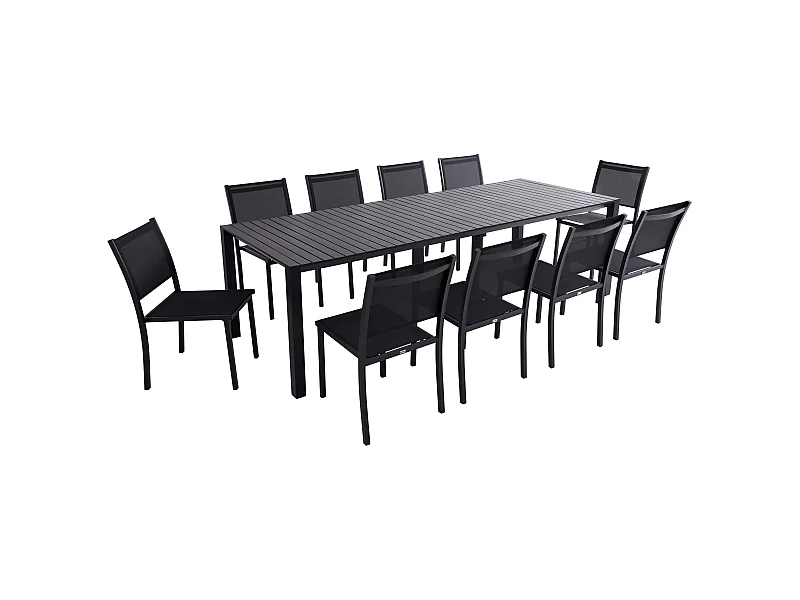 Table de jardin extensible aluminium 52 à 260 cm et 10 chaises gris
