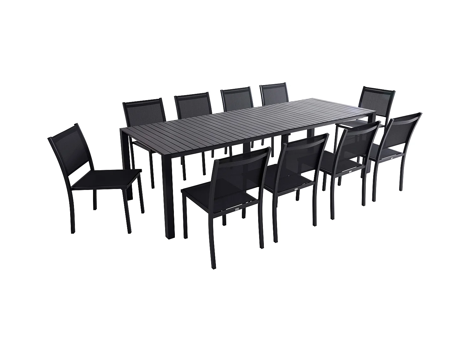 Table de jardin extensible aluminium 52 à 260 cm et 10 chaises gris