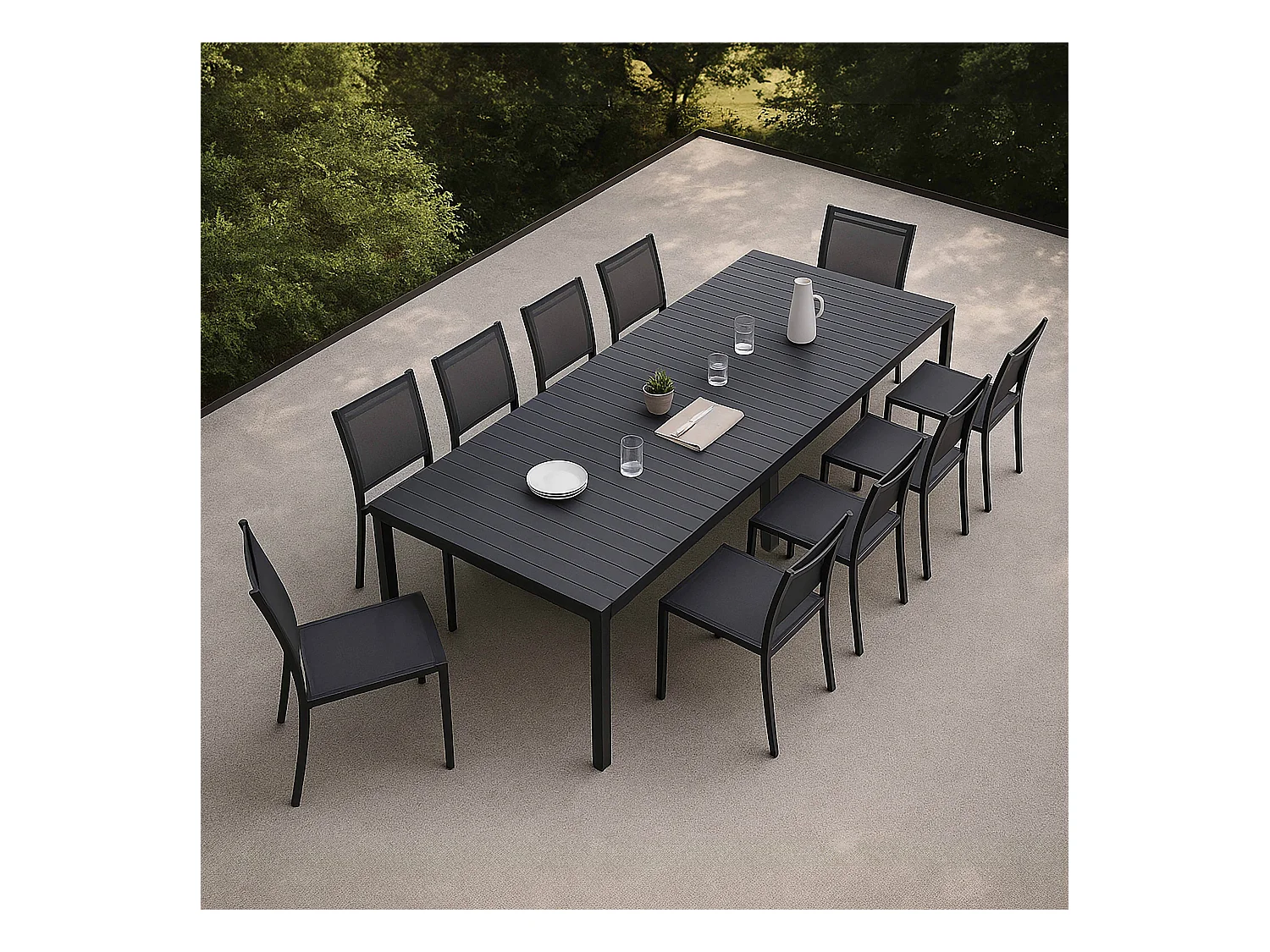 Table de jardin extensible aluminium 52 à 260 cm et 10 chaises gris
