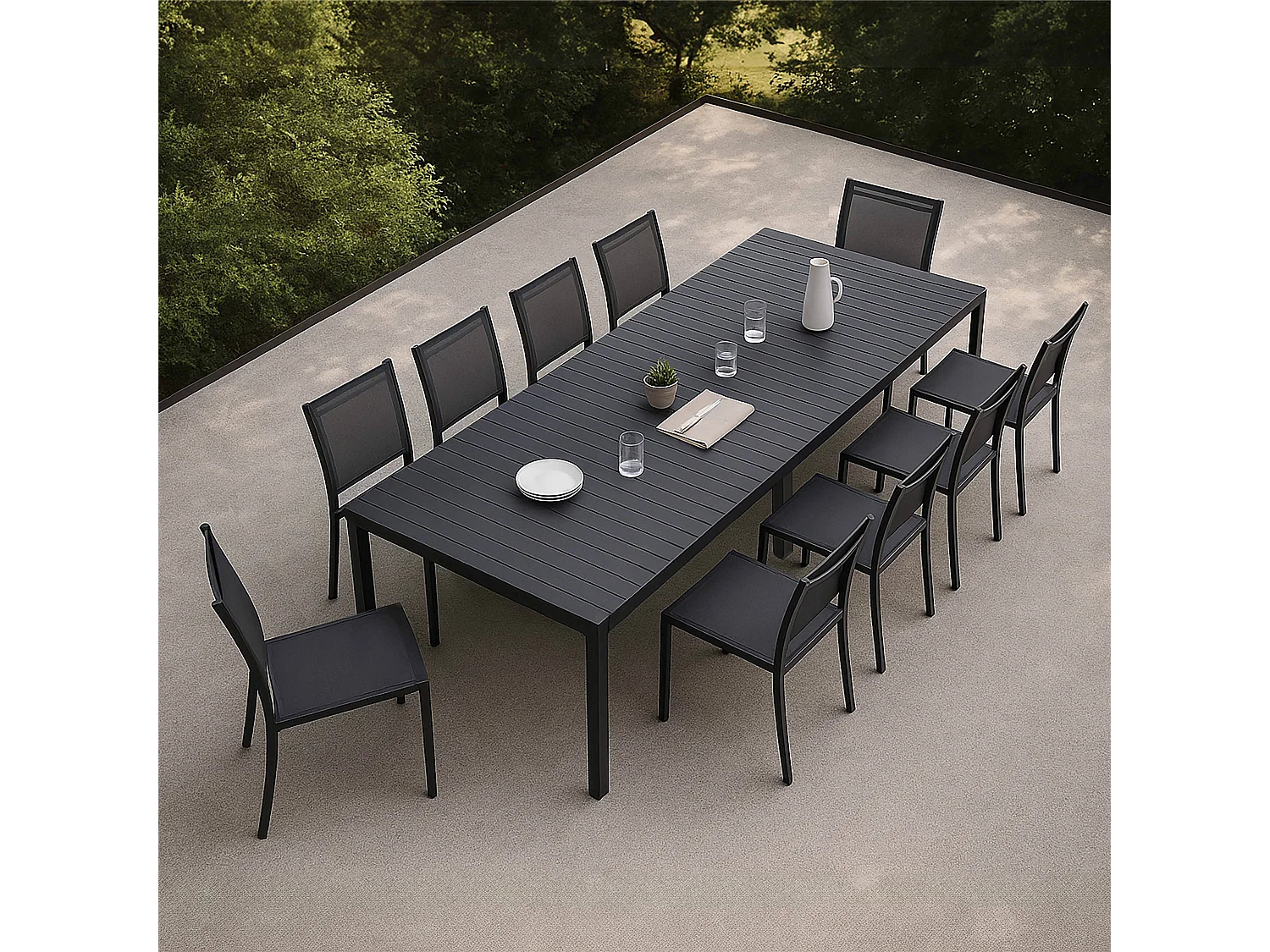 Table de jardin extensible aluminium 52 à 260 cm et 10 chaises gris