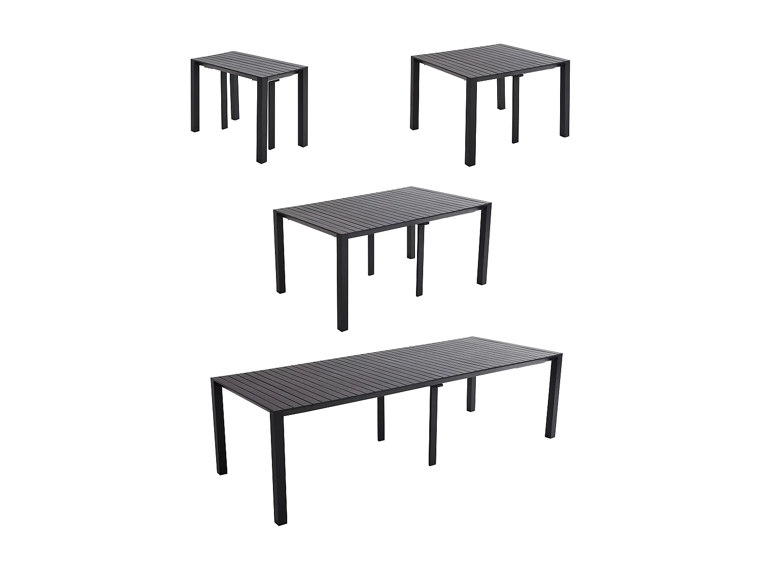 Table de jardin extensible aluminium 52 à 260 cm et 10 chaises gris