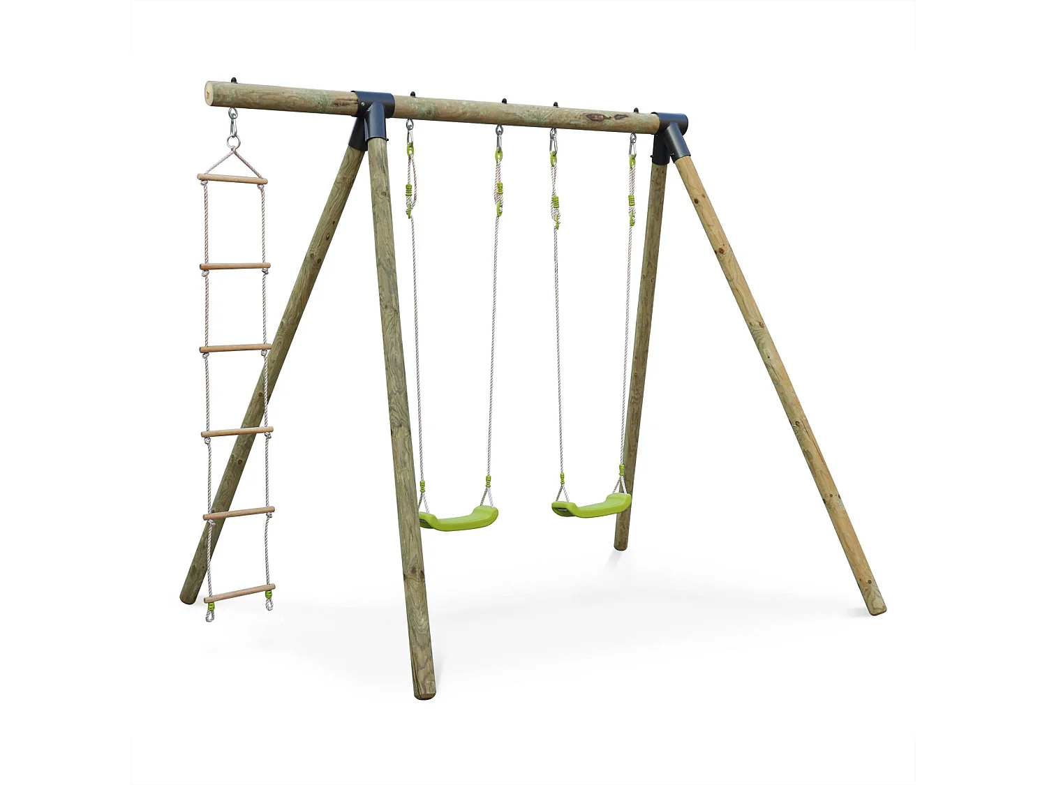 Columpios y escalera de cuerda verde