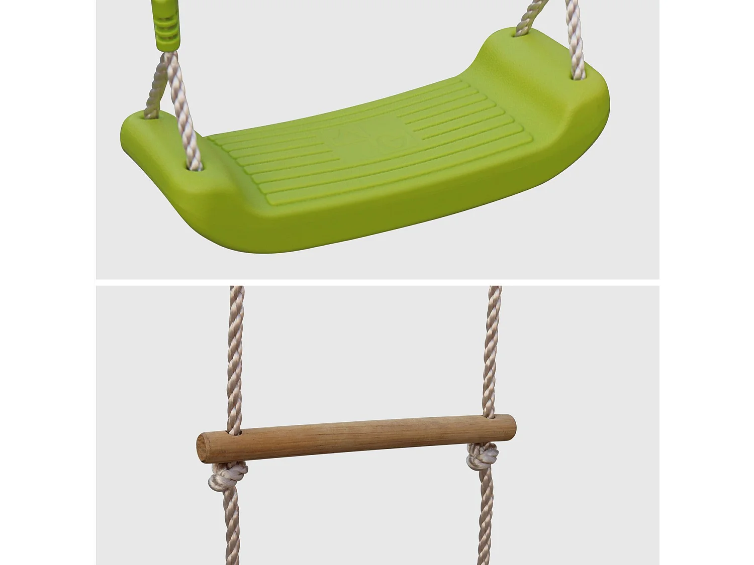 Columpios y escalera de cuerda verde