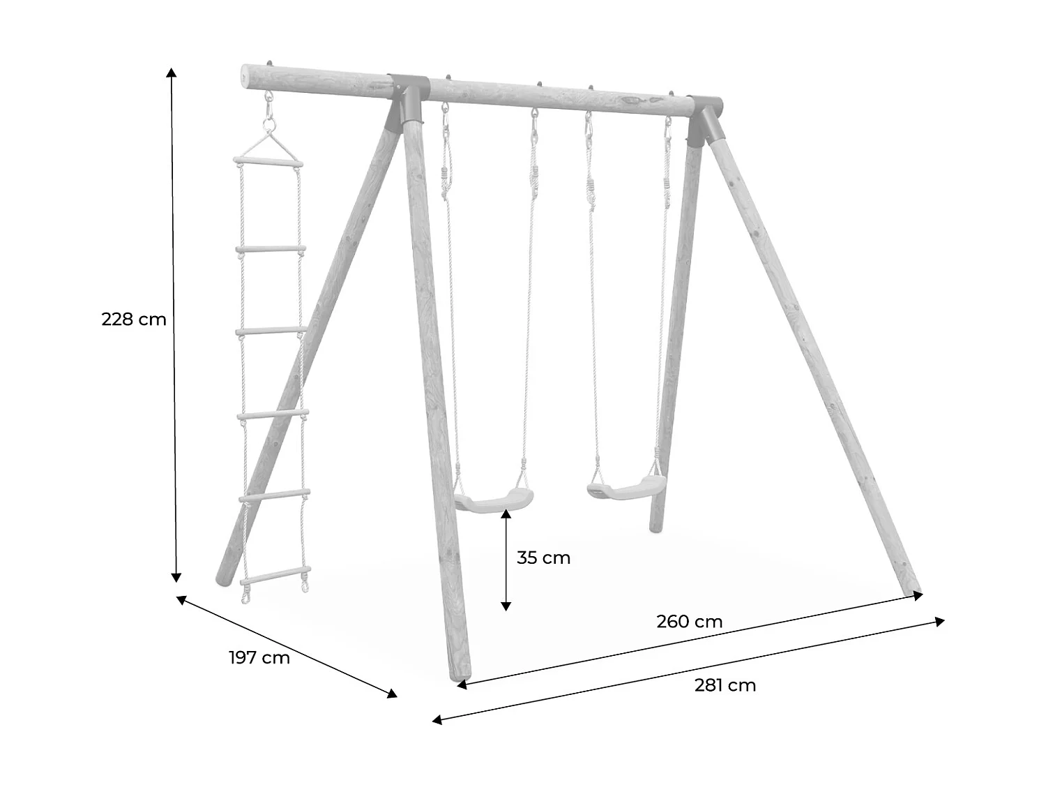 Columpios y escalera de cuerda verde
