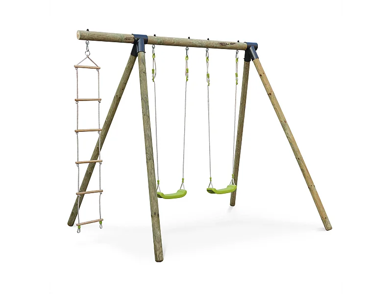 Area giochi mistral in legno con 2 altalene e scala di corda in pino
