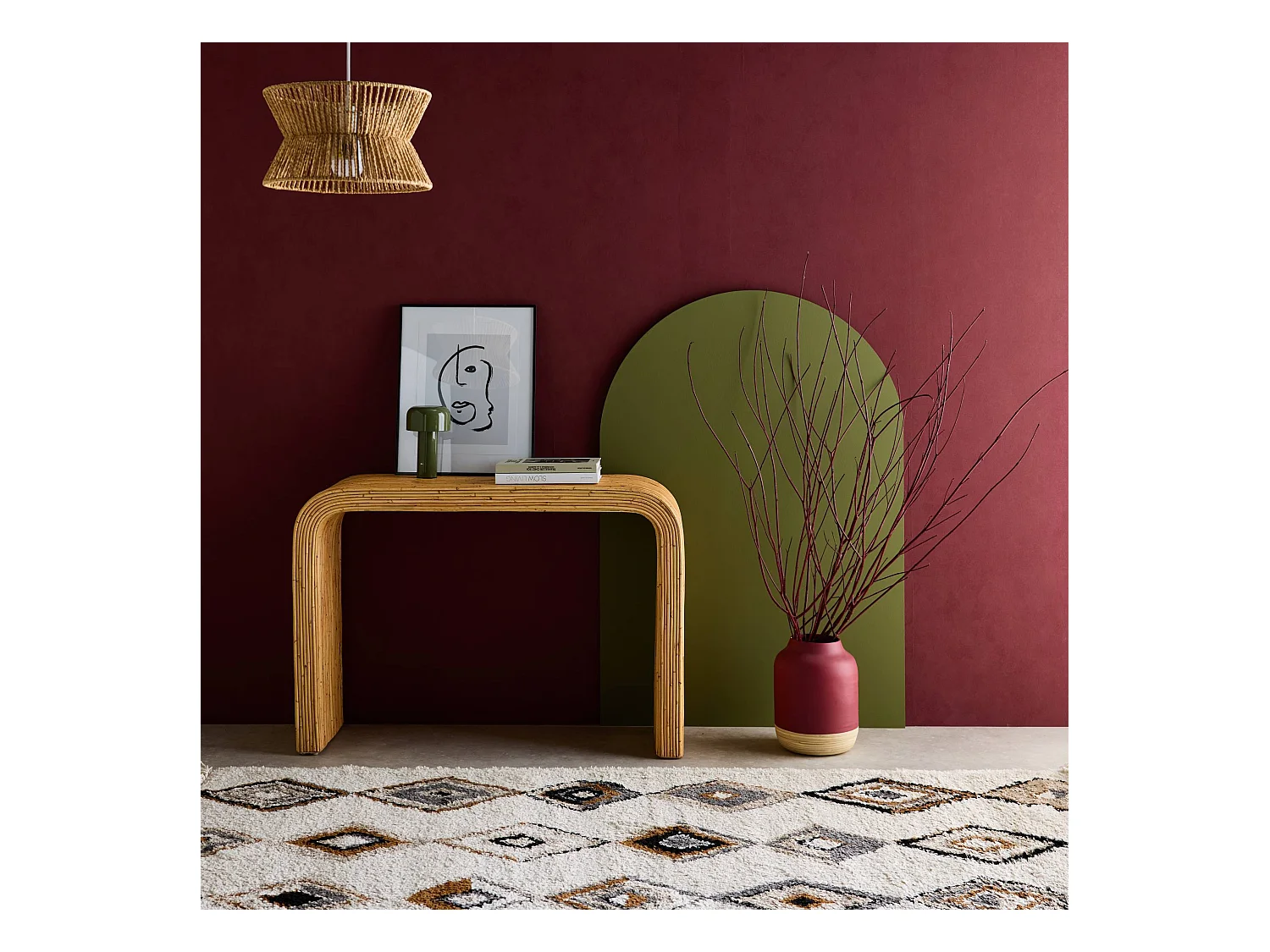 Consola de ratán natural, 110cm natural