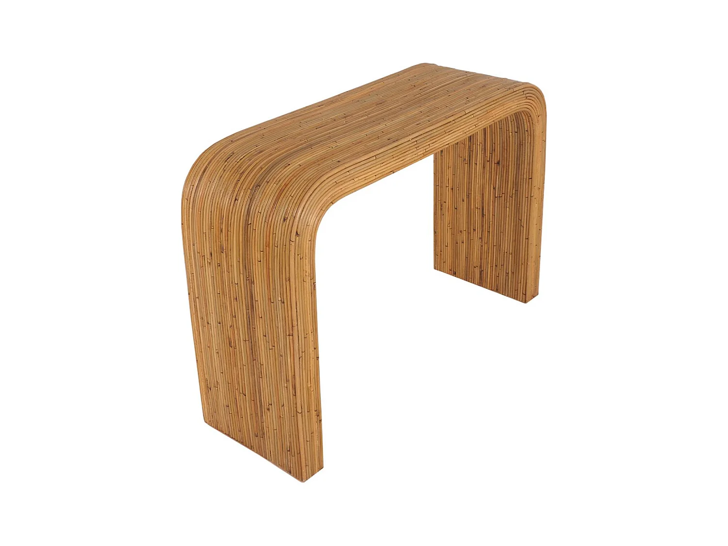 Console en rotin naturel. 110cm. bords arrondis. L 110 x P 35 x H 75cm