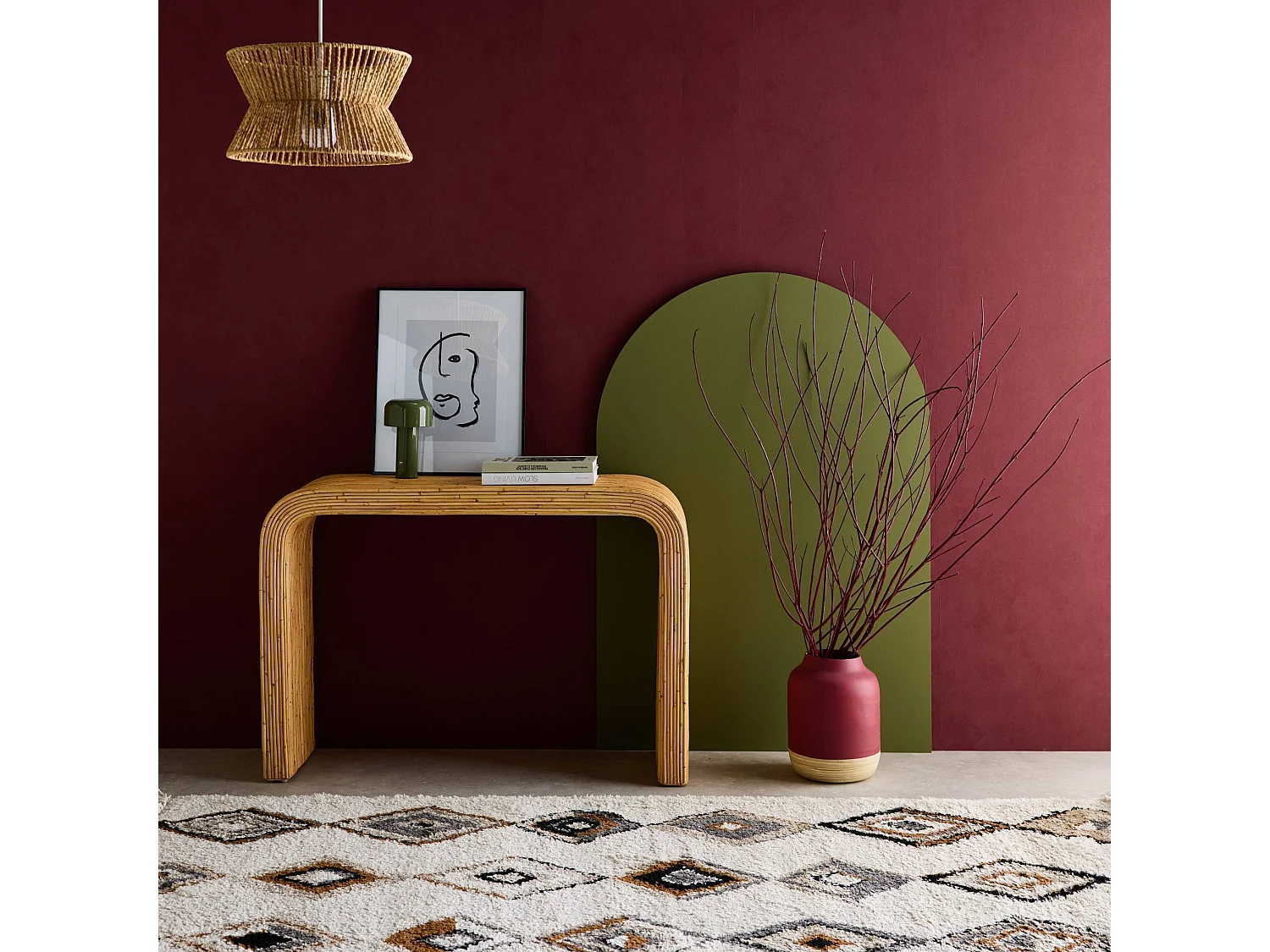 Consola de ratán natural, 110cm natural