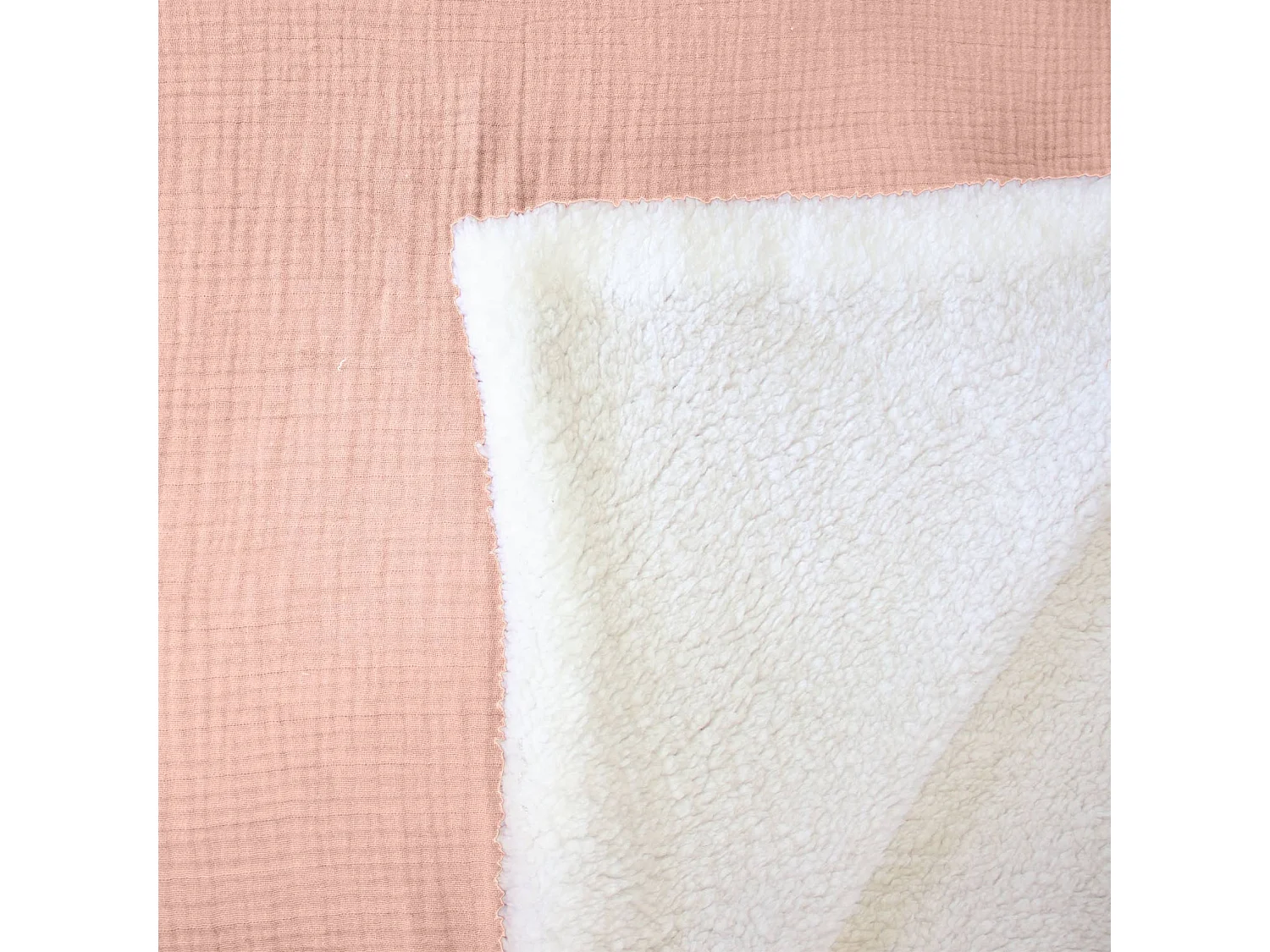 Plaid sherpa e mussola di cotone , 170cm, pesca