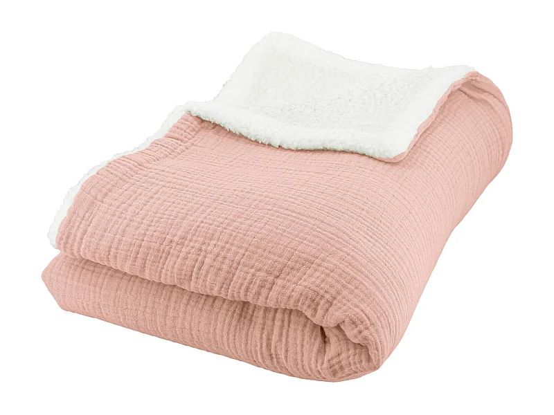 Plaid sherpa e mussola di cotone , 170cm, pesca