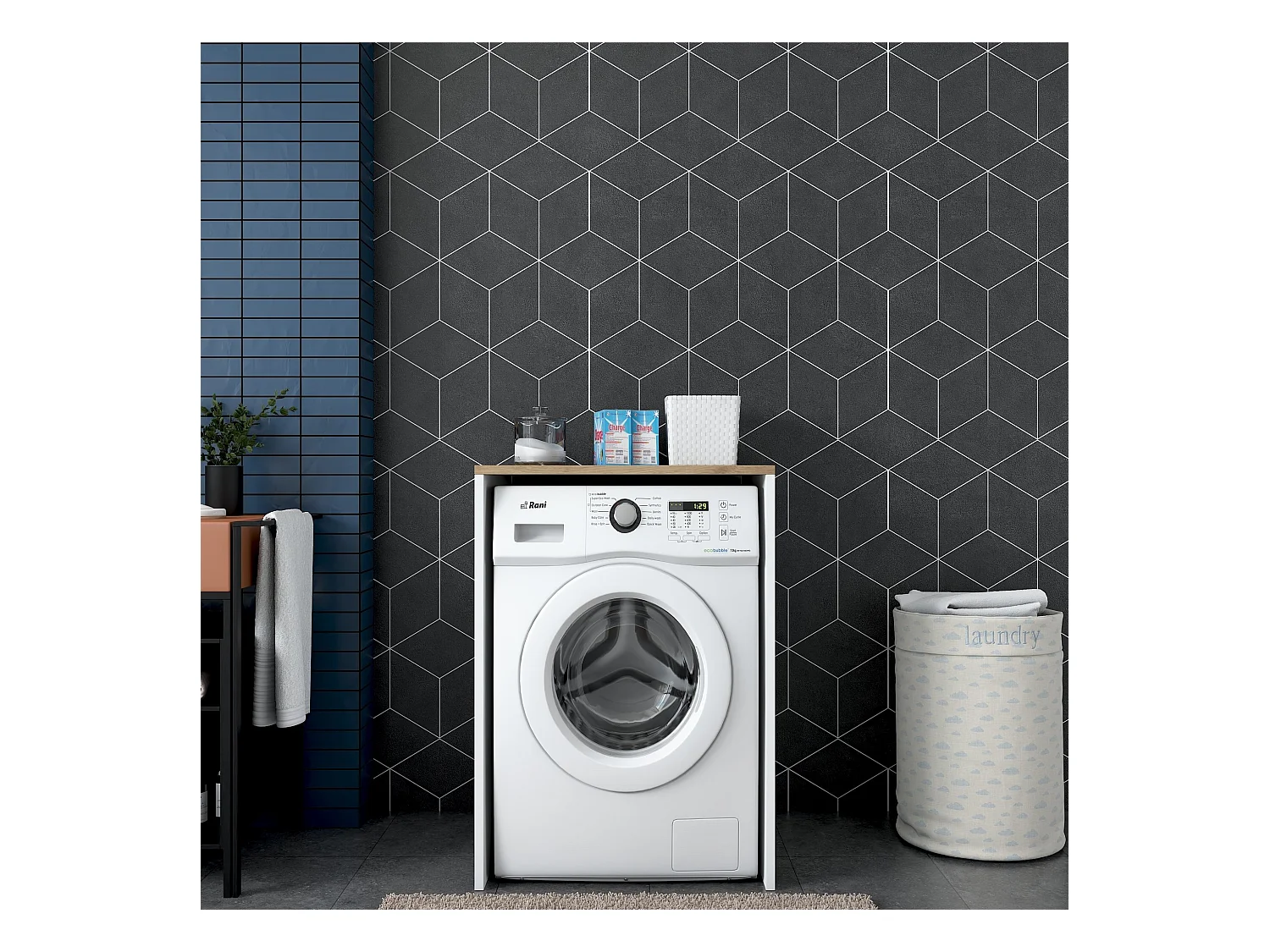 Etagère pour machine à laver décor blanc et noyer H91,8 cm - JUNE