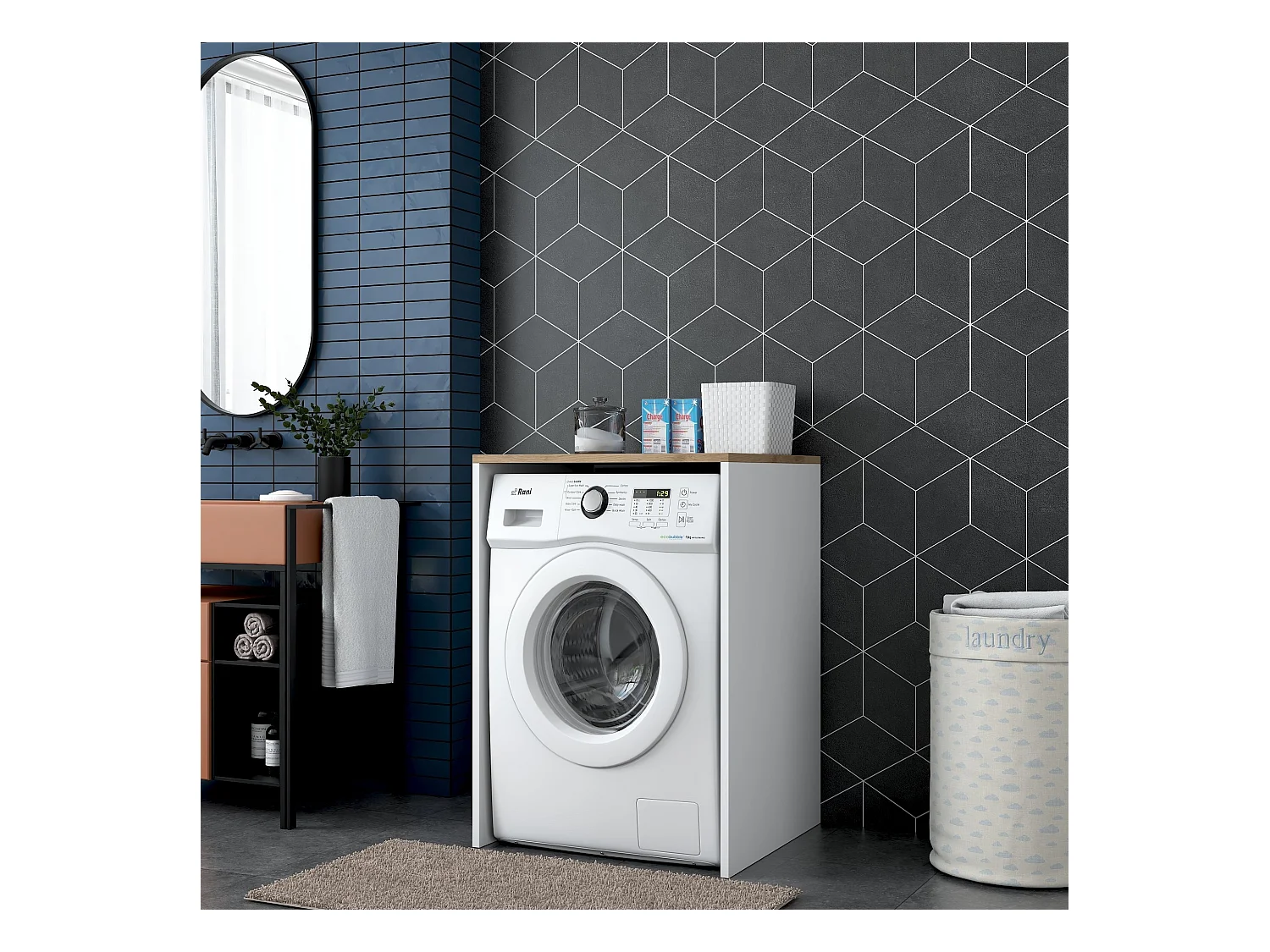 Etagère pour machine à laver décor blanc et noyer H91,8 cm - JUNE