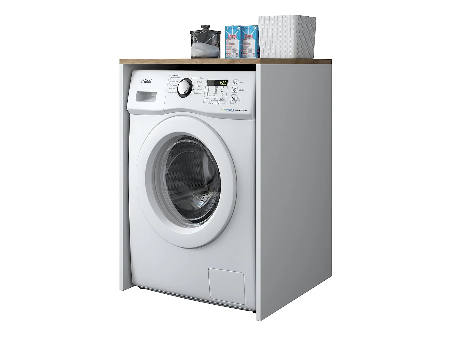 Etagère pour machine à laver décor blanc et noyer H91,8 cm - JUNE