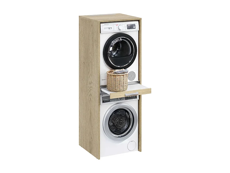 Armoire colonne pour lave-linge et sèche-linge superposés T-BATH 67,2x187,5cm chêne