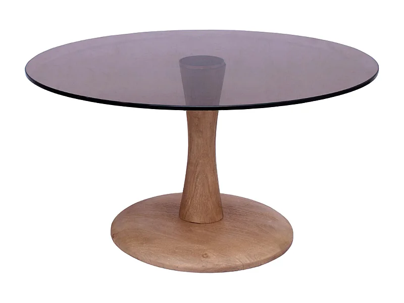 RODO-Table basse ronde D75 cm en verre fumé et bois